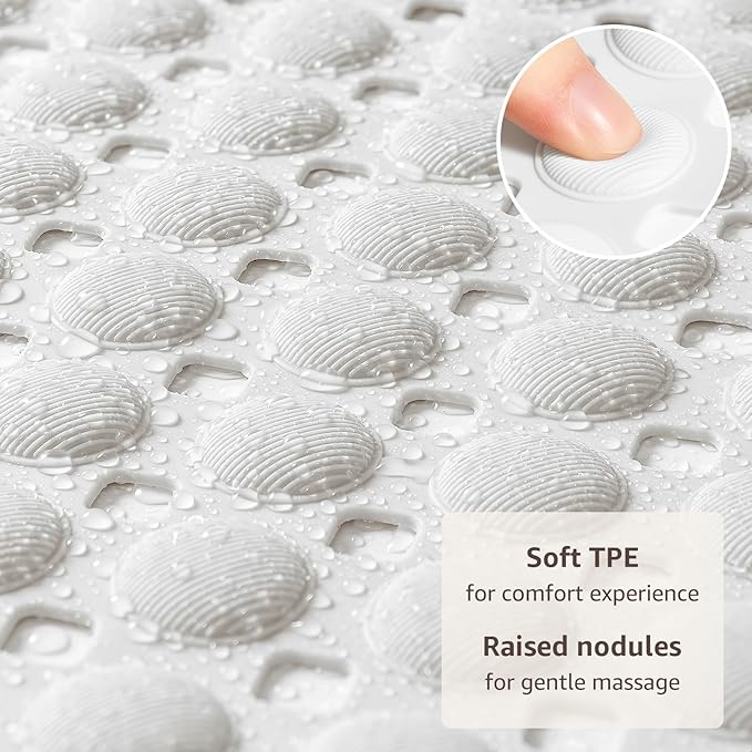 OTHWAY Bath Tub Shower Mat Non Slip, Bathtub Floor Liner Mats for Inside Shower Bathroom, Suction Cups and Drain Holes for Feet Scrubbing, Machine Washable, Soft on Feet, 35x16 Inch, White