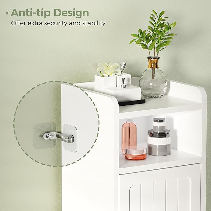 BEWISHOME Small Bathroom Cabinet, Bathroom Storage Cabinet with Adjustable Shelves & 2 Doors, Narrow Toilet Paper Cabinets, 7.9" D x 9.8" W x 31.5" H, for Small Spaces, White YYG13W