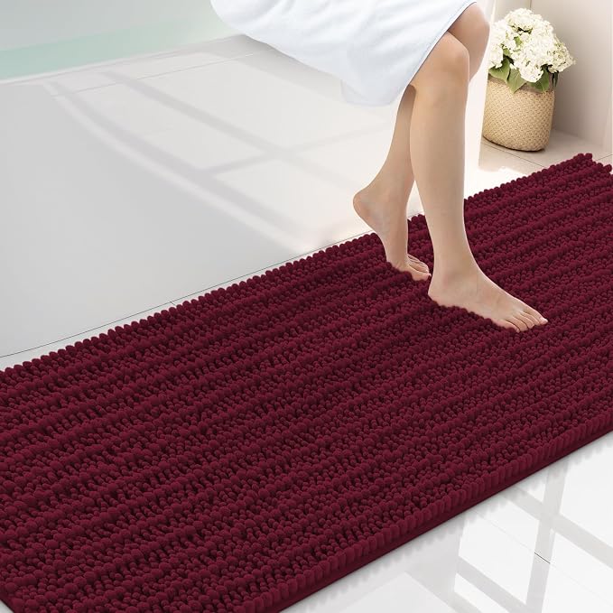 Smiry Bathroom Rugs Mat 70x24, Extra Soft Absorbent Chenille Bath Rugs, Non Slip Rubber Backing Machine Washable Quick Dry Bath Mats for Bathroom Floor, Tub, Shower, Home Decor Accessories, Burgundy