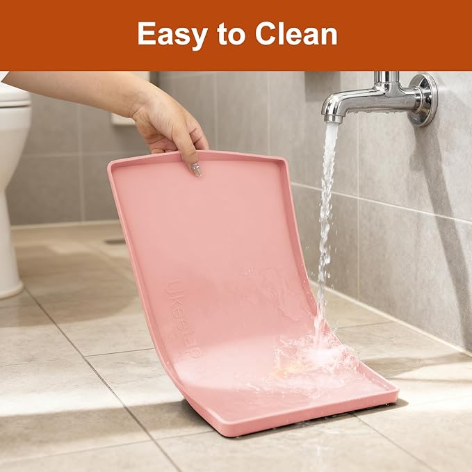 ukeetap Extra Thick Silicone Mat Waterproof with Raised Edge 19” x 12”, BPA Free Non-Slip Dog & Cat Food Mat, Feeding Mat for Food and Water Bowls, Spill Proof Mat to Protect Floors, Pink