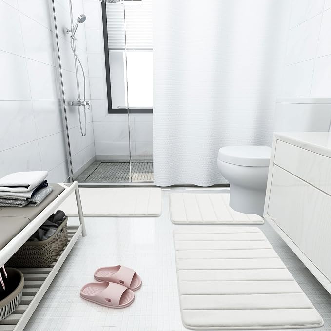 Buganda Memory Foam Bath Mat, 44" x 24", Ultra Soft and Non-Slip Bathroom Rugs, Water Absorbent and Machine Washable Bath Rug Runner for Bathroom, Shower, and Tub, Ivory