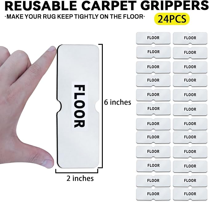 Rug Carpet Non Slip Grippers, Reusable Rug Tape Pads, No Damaging for Hardwood Floors, Strong Hold Carpet Corner Stickers for Area Rugs Flat, Removable, 8Pcs