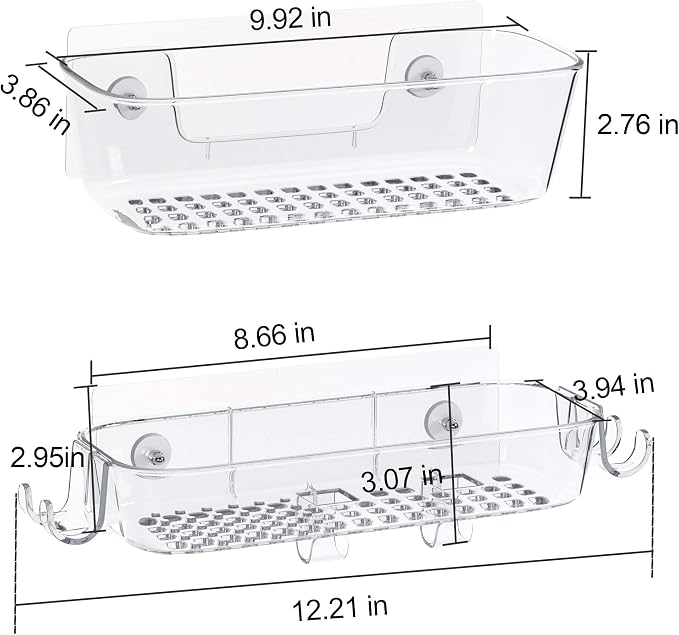 TZAMLI Clear Shower Caddy, Adhesive Shower Organizer Rustproof Shower Shelf with Razor Holder and Hook, Shower Rack for Bathroom Storage, 3 Pack