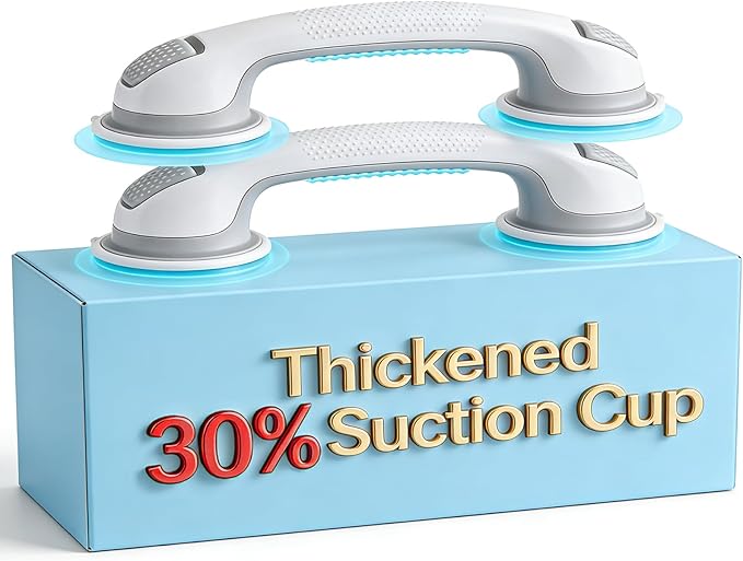2 Pack 16.17” Grab Bars for Bathtubs and Showers, Shower Handles for Elderly Suction Cup Grab Bars for Shower Wall Heavy Duty, Safety Grab Bar for Seniors Suction Bathroom, No Drilling
