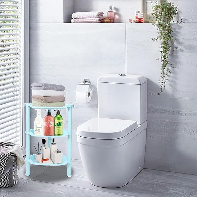 3 Tier Shower Caddy Organizer Shelf Corner, 13.5 x 10 x 26 Inches, Rustproof, Plastic Shower Rack Stands for Inside Bathroom, Bathtub, Shower pan, Blue (Round Slot Blue 3 Tier)