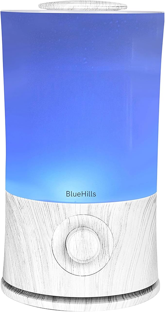 BlueHills Premium 2000 ML XL Large Essential Oil Diffuser Aromatherapy Humidifier for Large Room Home 40 Hour Run Huge Coverage Area Lights 2 Liter Extra Large Capacity Diffuser White Wood Grain E004