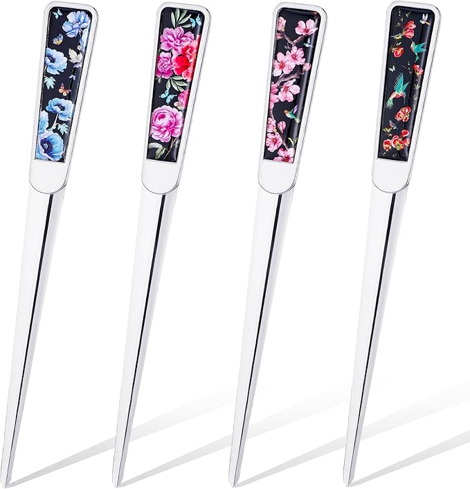 Chuangdi 4 Pieces Letter Opener Knife Fancy Stainless Steel Envelope Openers Slitter Lightweight Mail Opener Tool for Women Men Graduation Gift Office Home School Supplies(Elegant Style)