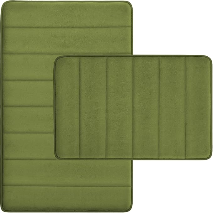 RUN HELIX Bathroom Rugs Set 2 Piece Memory Foam Bath Non-Slip Bath Mat,Washable Room Mats,Absorbent Shaggy Rugs Super Soft Kitchen Mats, Batroom Carpets for Bathroom,Tub,Shower Home Decor（Green）