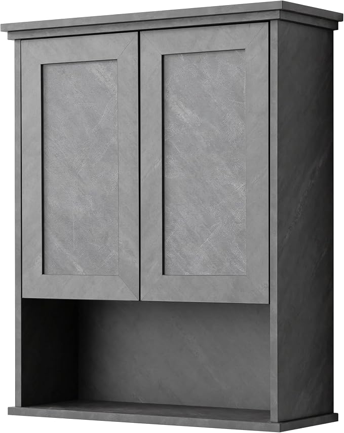 VANIRROR Bathroom Wall Cabinet Over Toilet Storage Cabinets 25x30 in Above Toilet Wood Medicine Cabinets for Bathroom Wall Mounted Cabinet with 2 Door & Adjustable Shelf Texture Grey