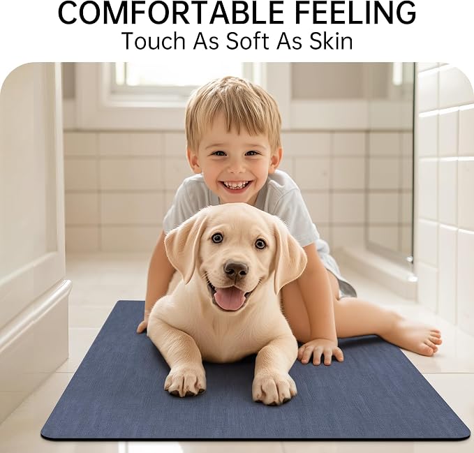 Mecko Bath Mat Rug, Rubber Non-Slip Quick Dry Absorbent Thin Bathroom Rugs Fit Under Door Bathroom Floor Mats-Shower Rug for in Front of Bathtub, Sink, Shower Room(Navy Blue,16"x24")