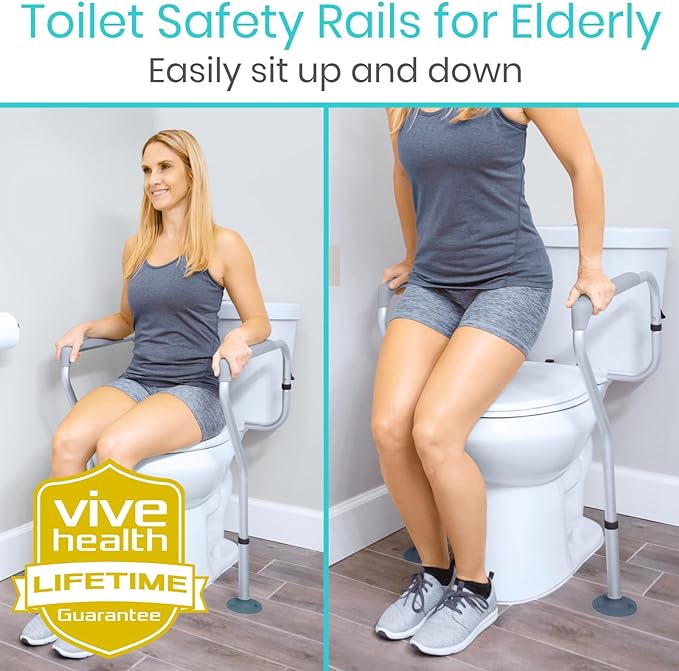 Vive Toilet Frame Rail for Elderly & Disabled - Adjustable Grab Bar Rail with Arms, Safety Support Handles for Seniors, Handicap Bathroom Mobility Aids, Sit to Stand Assist to Help Adults Get Up