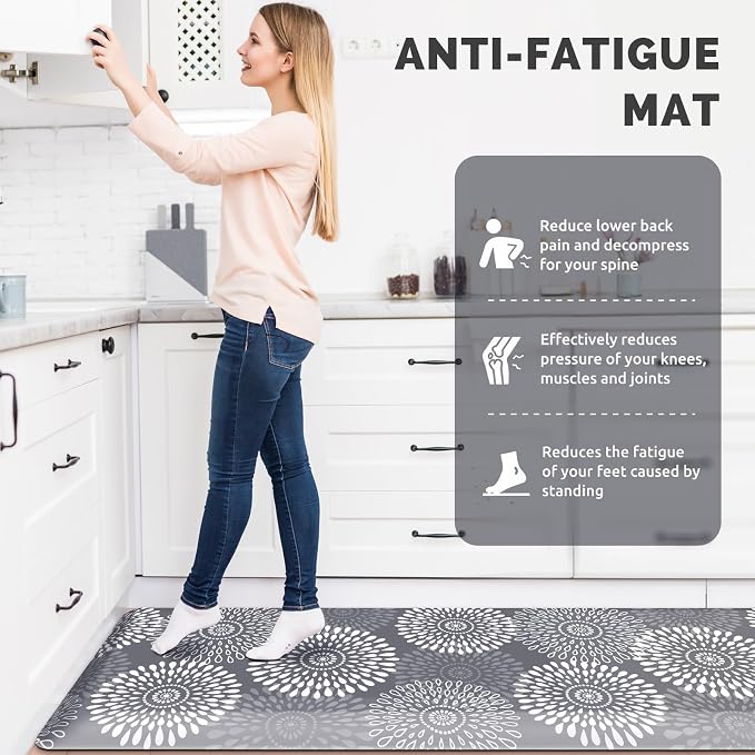 LuxStep Kitchen Mat Waterproof Kitchen Rugs for Floor Cushioned Anti-Fatigue Mat Non-Slip Standing Desk Mat Comfort Floor Mats for House Sink Office 24" x 70"-4/5 Inch Grey