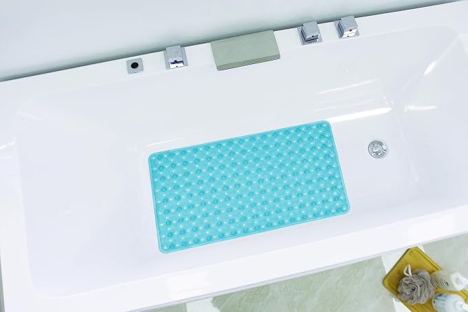 Bathtub Mat Non Slip with Suction Cups 15"x27" - Anti-Slip Shower Mat for Kids, Toddlers, and Seniors - Machine Washable Bath Tub Mat with Multiple Drainage Holes (Aqua)
