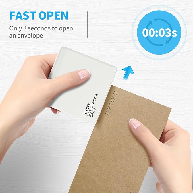 Battery Operated Electric Letter Opener - Letter Openers Envelope Slitter, Envelope Opener, Mail Opener, Universal Envelope Efficient Letter Opener Tool for Office, Home (White)