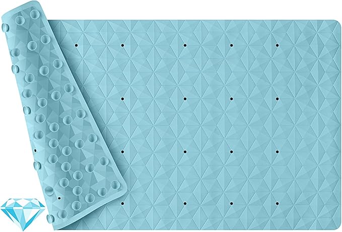 Non Slip Bathtub Mat for Bath Tub Shower - Natural Rubber Mat with 241 Suction Cups - Soft Bathroom Safety Mat - Unique Diamond Pattern - Fatigue Relief - Machine Washable - 16 × 28 Inch