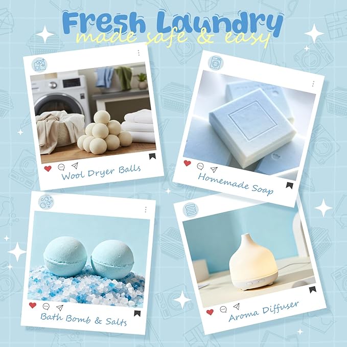 ARVIDSSON Laundry Collection Essential Oil Set, Natural Clean Essential Oils for Diffuser, Use with Wool Dryer Balls - Fresh Linen, Citrus Clean, Laundry Day, Chamomile Bliss, Lavender Field, Minty