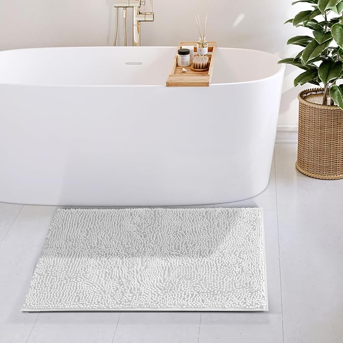 Hearth & Harbor Bathroom Rugs, Chenille Bath Mat - Machine Washable Bath Mats for Bathroom Non-Slip Backing Rubber, Quick Dry Bathroom Mat