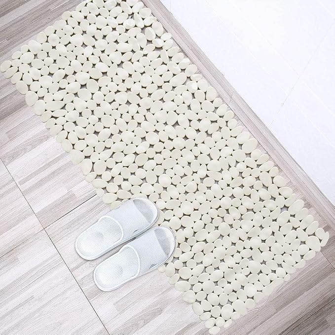 Bathtub Mat Non Slip 2 Pack, 35 x 16 Inches Pebble Shower Mat with Suction Cups and Drain Holes, Bath Mat for Shower,Bathroom tub (Beige)