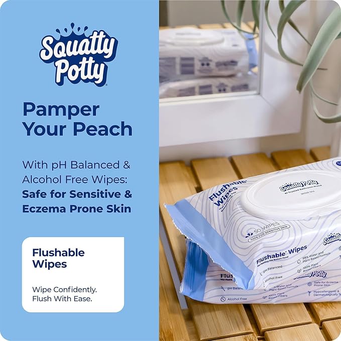 Squatty Potty 7″ Toilet Stool + Plant‑Based Flushable Wipes Bundle — Improve Bathroom Posture & Freshness, Spa‑Scented, Flushable & Septic‑Safe