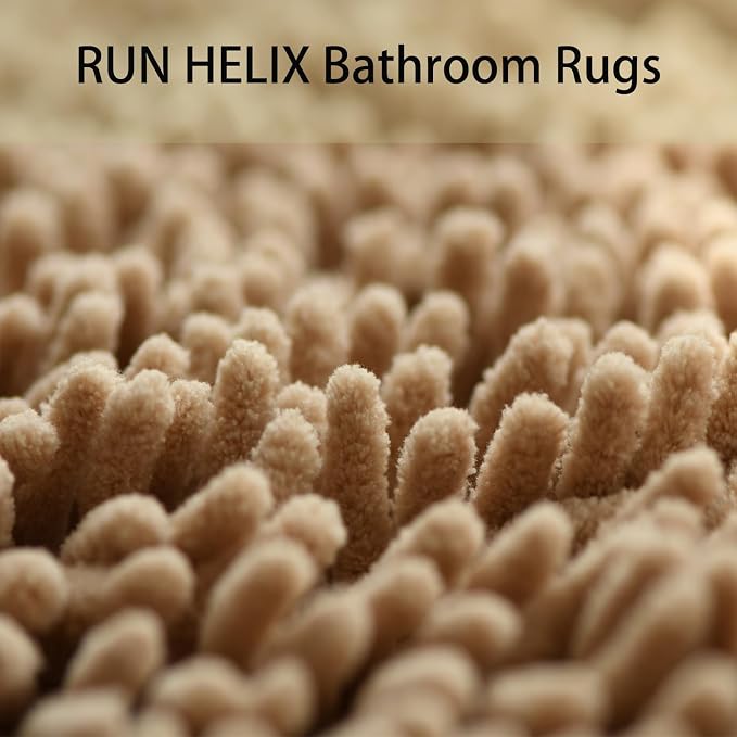 RUN HELIX Beige Bathroom Rugs Ultra Soft Rugs and Mats Set 3 Pieces Bath Rug Set Thick Chenille Bath Rugs Non Slip Bath Mats for Bedroom