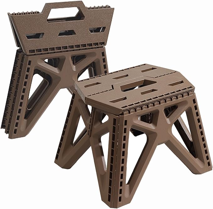Folding Step Stool Holds 440 lbs - 9" Sturdy Foldable Step Stool with Non-Slip Base, Space Saving for Kitchen, Bathroom, Camping (Brown)