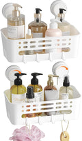 Lifewit Shower Caddy Suction Cup, NO-Drilling Bathroom Organizers and Storage Rack for Inside Shower, Plastic Removable Shower Shelves for Shampoo Strong Vacuum Suction, 26 cm/10 inch Long, 2 Pack