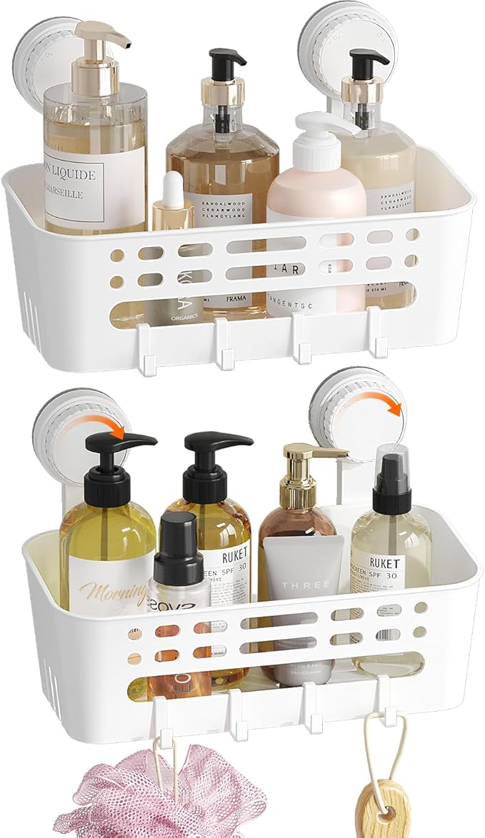Lifewit Shower Caddy Suction Cup, NO-Drilling Bathroom Organizers and Storage Rack for Inside Shower, Plastic Removable Shower Shelves for Shampoo Strong Vacuum Suction, 26 cm/10 inch Long, 2 Pack