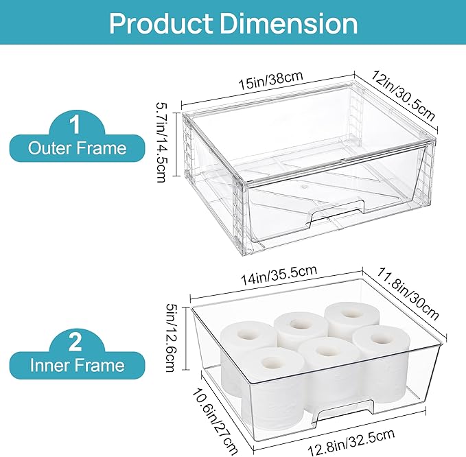 Vtopmart 6 Pack Large Stackable Storage Drawers,Easily Assemble Clear Acrylic Bathroom Closet Undersink Organizers,Plastic Storage Bins for Cabinet,Kitchen Pantry,Medicine Organization