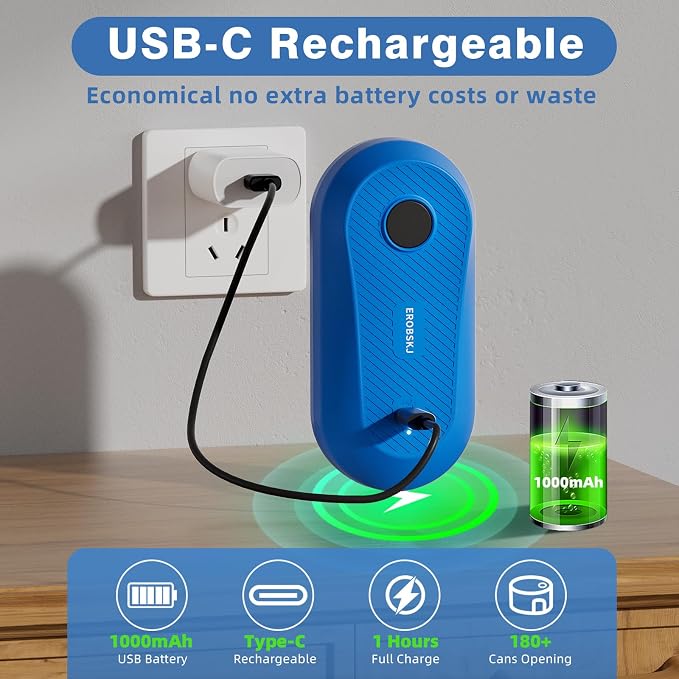Auto Electric Can Opener, Rechargeable Can Openers for Seniors & Arthritis, One-Touch Automatic Can Opener, Hands-Free, Smooth Edge, Compact,Small - Auto Stop，Blue
