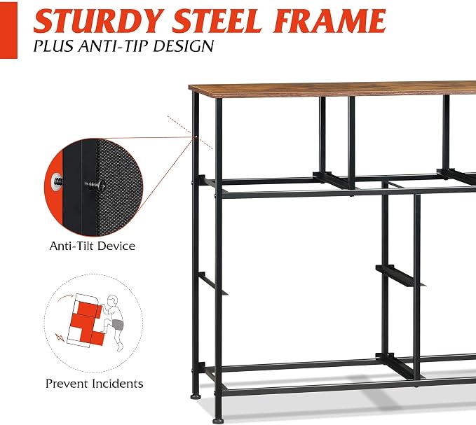 WLIVE 7 Drawer Dresser TV Stand, Entertainment Center, Media Console Table with Metal Frame and Wood Top for TV up to 45 inch, Chest of Drawers for Bedroom, Living Room, Black and Rustic Brown