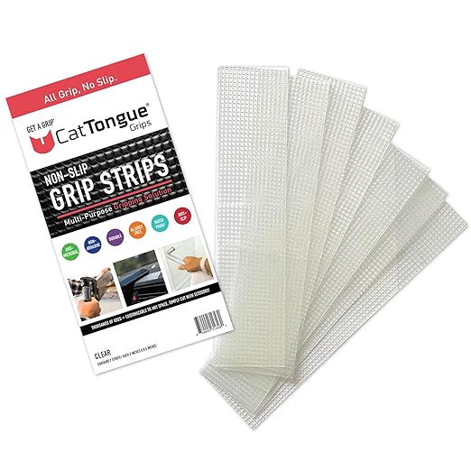 CATTONGUE GRIPS 2” Non-Abrasive Grip Tape Strips - Heavy-Duty, Waterproof Anti-Slip Tape for Furniture, Bathtubs, Frames, Gaming & More - Indoor & Outdoor Anti-Slip Solution (Clear, 1-Pack)