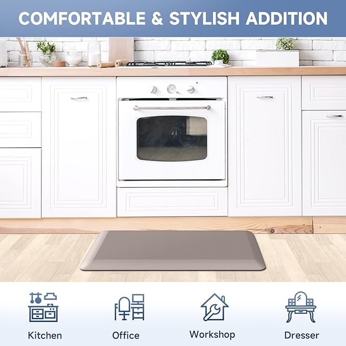 4/5 Inch Thick Kitchen Mats for Floor, StepRite Kitchen Rug for Standing Desk, Non-Slip, Thicker, Stain & Water Resistant, Comfort Anti Fatigue Floor Mat for Home, Kitchen, Office - Khaki,70 * 24''