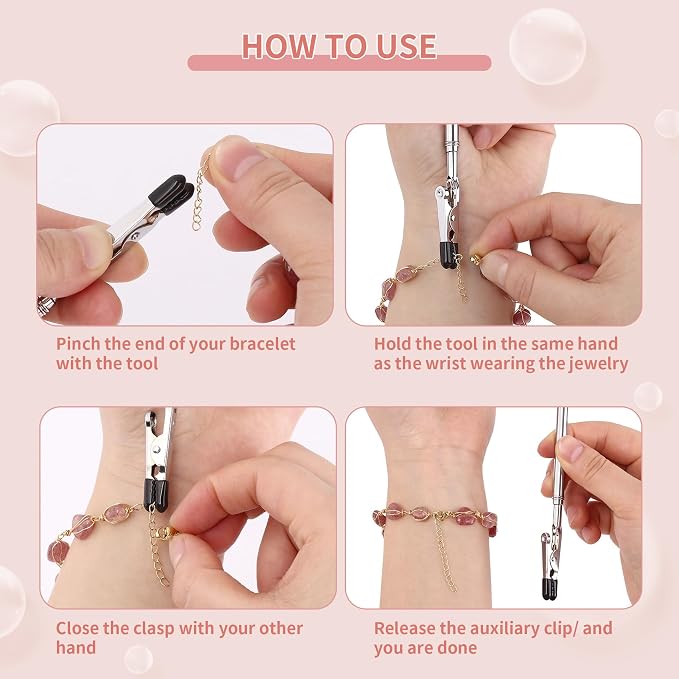 2 in 1 Bracelet Helper Tool Hook-WIFORT Metal Bracelet Helper Tool to Put on Yourself, Quick Release Fastening Bracelet Assistance Tool for Jewelry, Zipper, Jewelry Clasp Helper with Non-Slip Tips