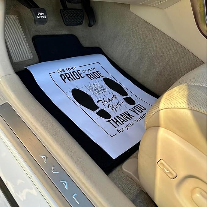 White Car Paper Floor Mats,100Pcs Vehicles Disposable Floor Pads,Temporary Cars Floor Protector,Automotive Mat Covers Protector,Detailing Detail Wash,Temporary Sticky 16x20inch
