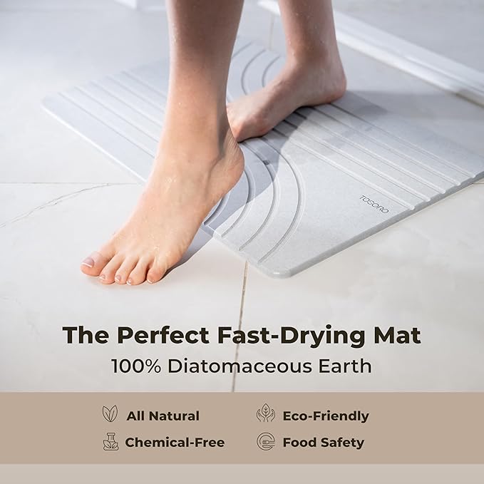 TOSORO - Stone Bath Mat Diatomaceous Earth Shower Mat Non-Slip Super Absorbent Diatomite Stone Bath Mats for Bathroom Floor Quick Drying Natural Easy to Clean (23.5 x 15) - Grey