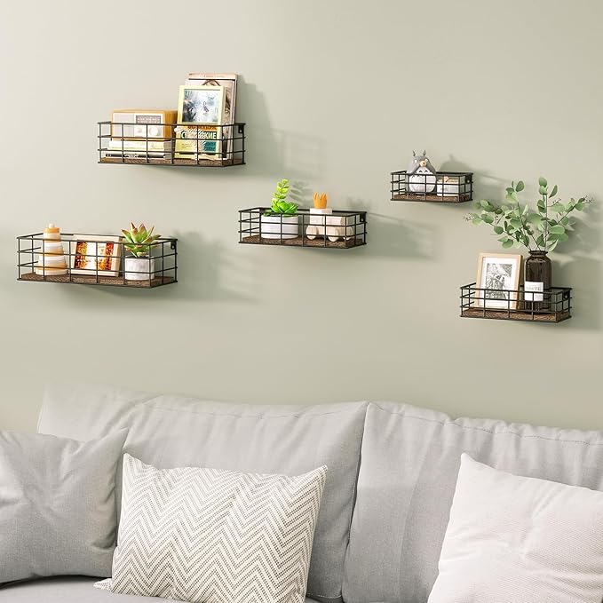 Fixwal Hanging Floating Shelves, 5 Sets of Mounted Shelves for Storage, Wall Shelf for Bathroom, Living Room, Bedroom, Kitchen (Carbon Black)