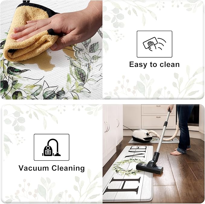 KIMODE Kitchen Mats Cushioned Anti Fatigue 24" x 59", Farmhouse Kitchen Rugs Runner Stain Resistant, Wide Ergonomic Standing Long Non Slip Waterproof Kitchen Floor Mat for Sink Laundry, White