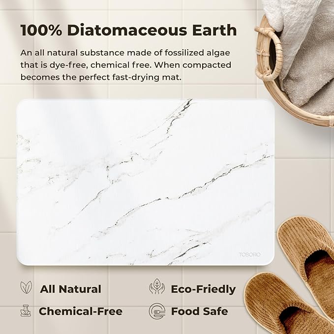 TOSORO - Stone Bath Mat Diatomaceous Earth Shower Mat Non-Slip Super Absorbent Diatomite Stone Bath Mats for Bathroom Floor Quick Drying Natural Easy to Clean (23.5 x 15) - Sandstone