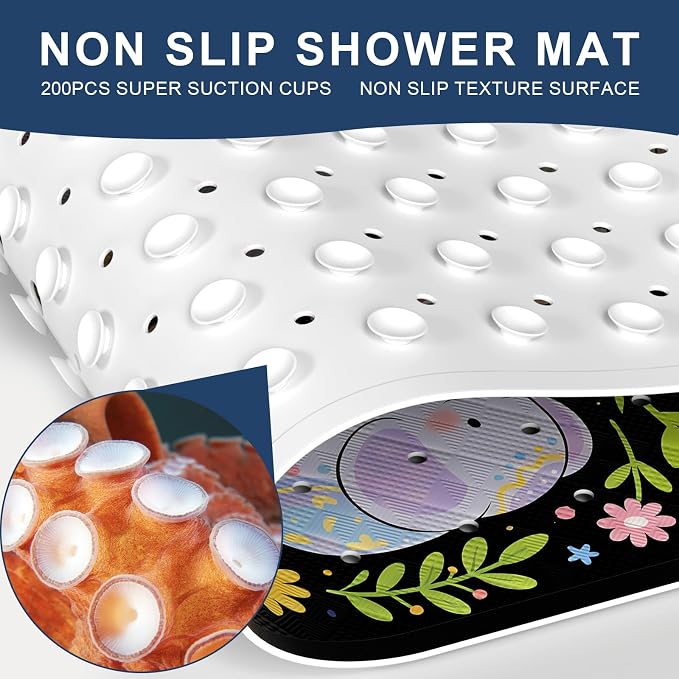 XIYUNTE Baby Bath Mat for Tub Non Slip Kids, BPA Free Extra Long Bathtub Mat 40x16 with Drain Holes and 200 Suction Cups, Non Toxic Machine Washable Toddler Bath Mat, Eco-Friendly Certified