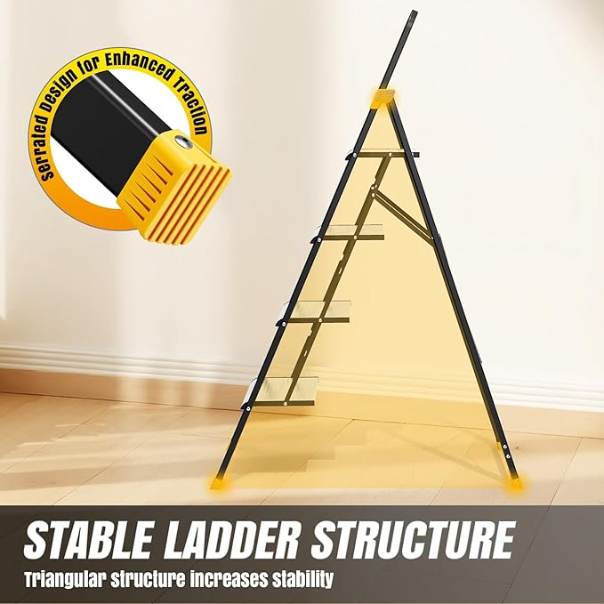 KINGRACK 4 Step Ladder, Aluminium Folding Step Stool with Anti-Slip Wide Pedals & Comfortable Handrail, 330lbs Load Capacity, Space Saving Design for Home & Kitchen, Sturdy and Portable, Silver