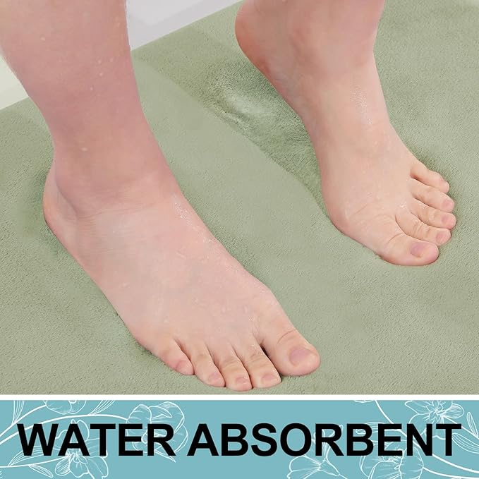 Smiry Memory Foam Bath Mat 36x24, Extra Soft and Absorbent Bathroom Mats, Non Slip Washable Carpet for Floor, Shower and Tub, Sage Green