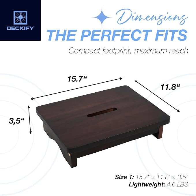 Wooden Step Stool for Adults, Small Acacia Wood Stepping Stool, Non-Slip 1-Step Bedside Stool for Bed & Bathroom, 600 lbs, Portable — 3.5 Inch