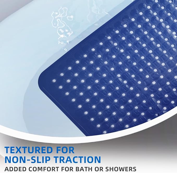 MOONFLY Shower and Bathtub Mat,40x16 Inches,Extra Long Non Slip Mats with Suction Cups and Drain Holes, Machine Washable and Anti Slip Bathmats, Bathroom Mats for Tub Nonslip (Navy Blue)