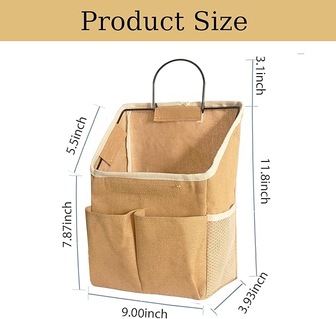 2pcs Wall Hanging Storage Bag,Wall Hanging Organizer Bags with Pockets, Wall Organizer Storage for Dormitory Bathroom Bedroom Kitchen(Dark khaki)