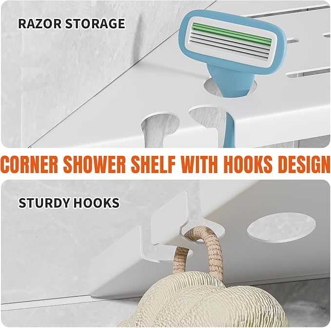 Shower Corner Shelf, 304 Stainless Steel, Black, Wall Mount, Triangular, 10 x 10 Inches, Leak Resistant, 2 Pack, Bathroom Storage Organizer with Brushed Finish