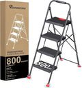 Foldable Step Ladder Folding Stool - 4 Stepping Extension Tall Heavy Duty with Handrails for Home Adults Kitchen - Extendable Stepladder Closet Stepstool Stair Ladders for Indoor House 800Lbs