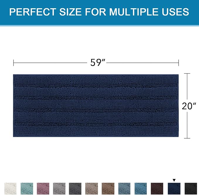 H.VERSAILTEX Bathroom Rugs Bath Mat Runner Rug Non Slip Kitchen Rug Extra Long Bath Rug Runners Oversized 59" x 20" Absorbent Washable Dry Fast Plush Area Rug for Bathroom/Bedroom - Navy