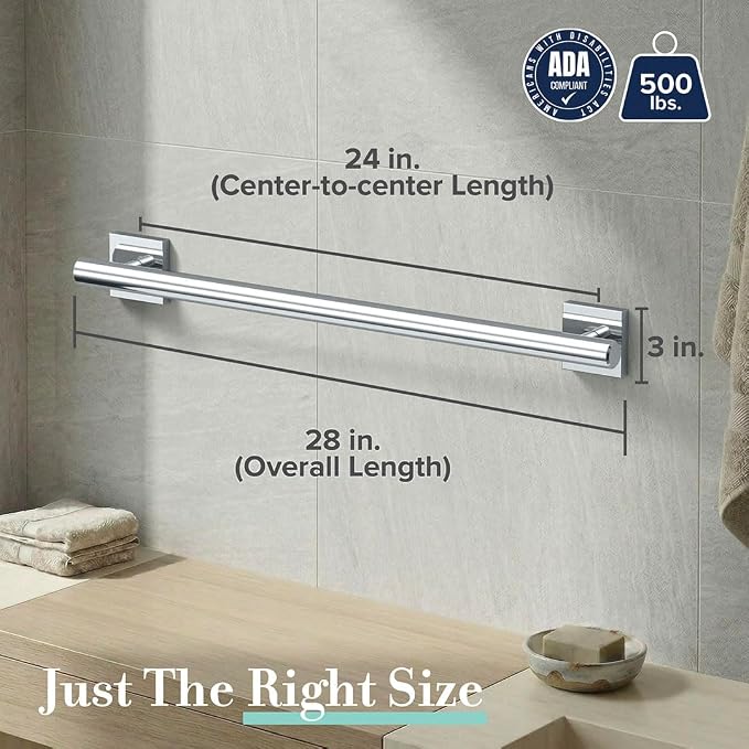 Gatco 944 Elevate 24" L Grab Bar, Chrome/ADA Compliant Stainless Steel Safety Grab Bar for Bathroom