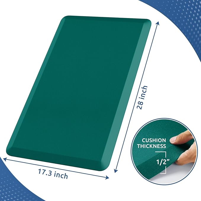 KitchenClouds Kitchen Mat Cushioned Anti Fatigue Rug 17.3"x28" Water Resistant, Non Slip, Standing and Comfort Desk/Floor Mats for House Sink Office (Dark Green)