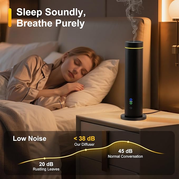 Maromalife Waterless Diffuser, Essential Oil Diffuser, 1000 Sq.Ft Coverage Scent Diffuser – Plug-in Only, Adjustable Mist, Remote, Mood Lights for Home & Office, Large Room, Hotel, Black